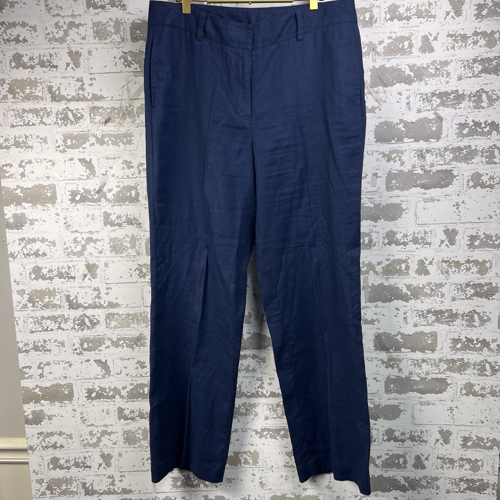 Orvis Linen Chino Pants Womens 12 Navy Blue (34X31) Business Casual Straight Leg